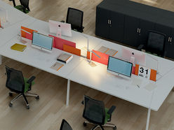 Panneau séparatif bicolore 4 écrans en tissu pour bureaux bench M10