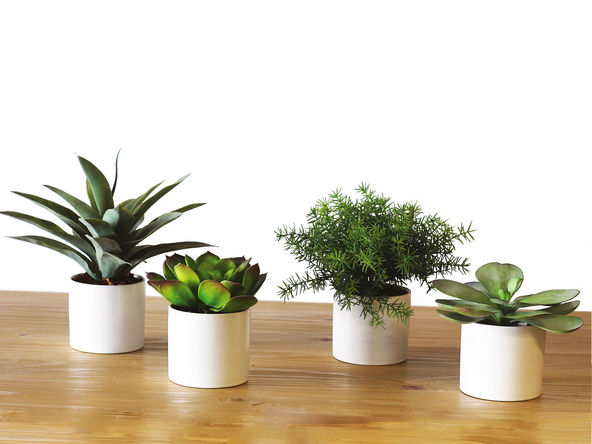 Lot de 4 mini plantes artificielles cylindre H18 cm