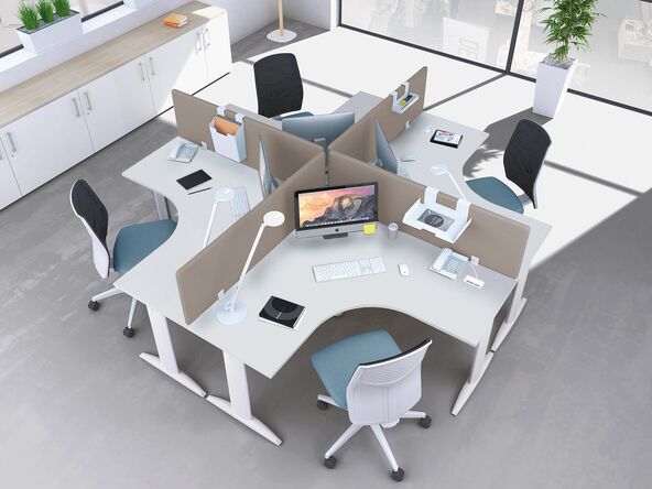 Bureau bench 4 personnes Prem's avec panneaux acoustiques