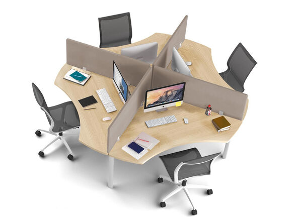 Bureau bench 4 personnes Tim+ avec panneaux acoustiques