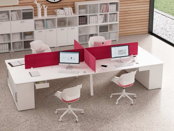 Bureau bench 4 personnes Gradia Plus sur armoires basses