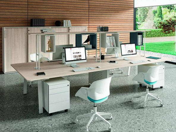 Bureau bench 4 personnes Gradia Plus avec tablette supérieure