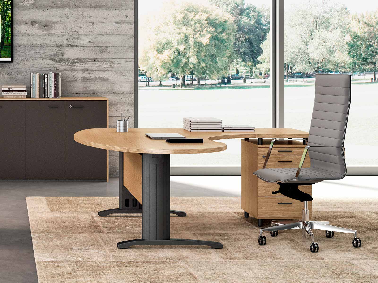 Bureau ergonomique Novéa Wood avec caisson + tirette plumier