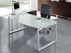 Bureau de direction en verre Corpus Silver avec retour et caisson