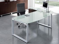 Bureau de direction en verre Corpus Silver avec retour et caisson