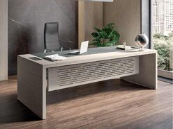 Bureau de direction en placage et inserts cuir Mica