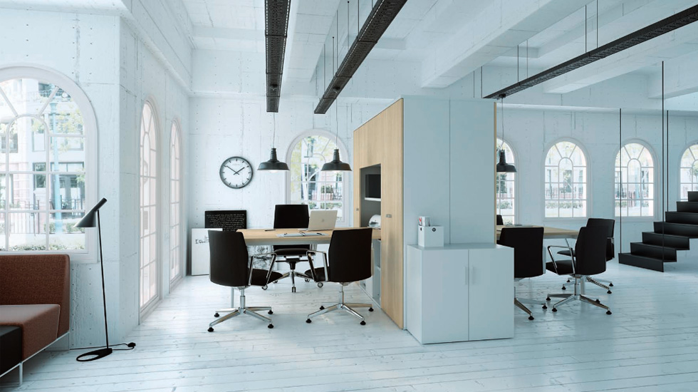 Bureau de semi-direction avec armoire haute