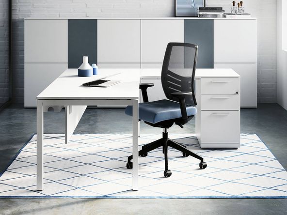 Bureau individuel Pop Easy avec retour et caisson