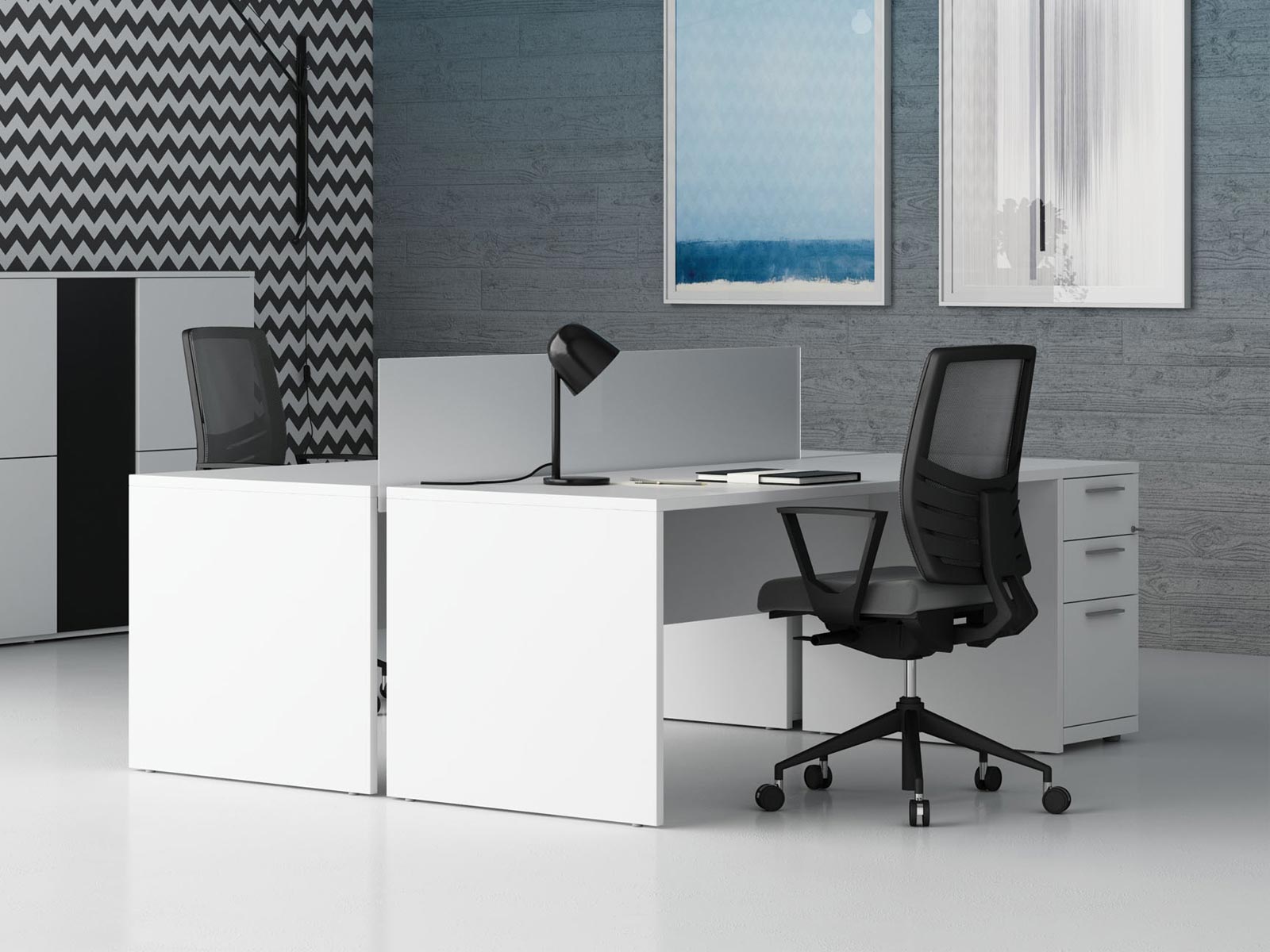 Bureau avec étagère Fekadu L120cm Chêne clair, Blanc et Anthracite