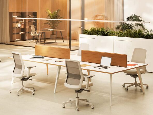 Bureau bench 4 personnes Cooper pieds métalliques