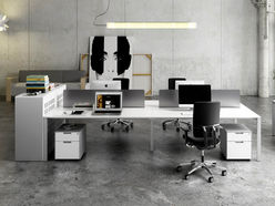 Bureau bench 4 personnes Hypérion avec panneaux frontaux Plexiglas