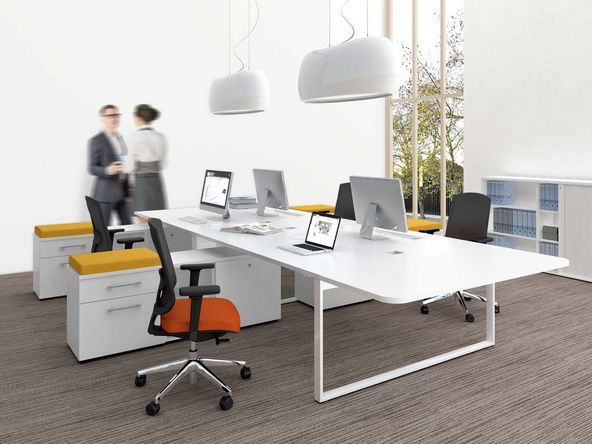 Bureau bench 4 personnes Bravia avec crédence et extension