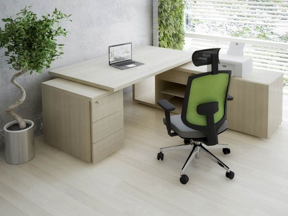 Bureau de direction Mito sur crédence et caisson en mélaminé