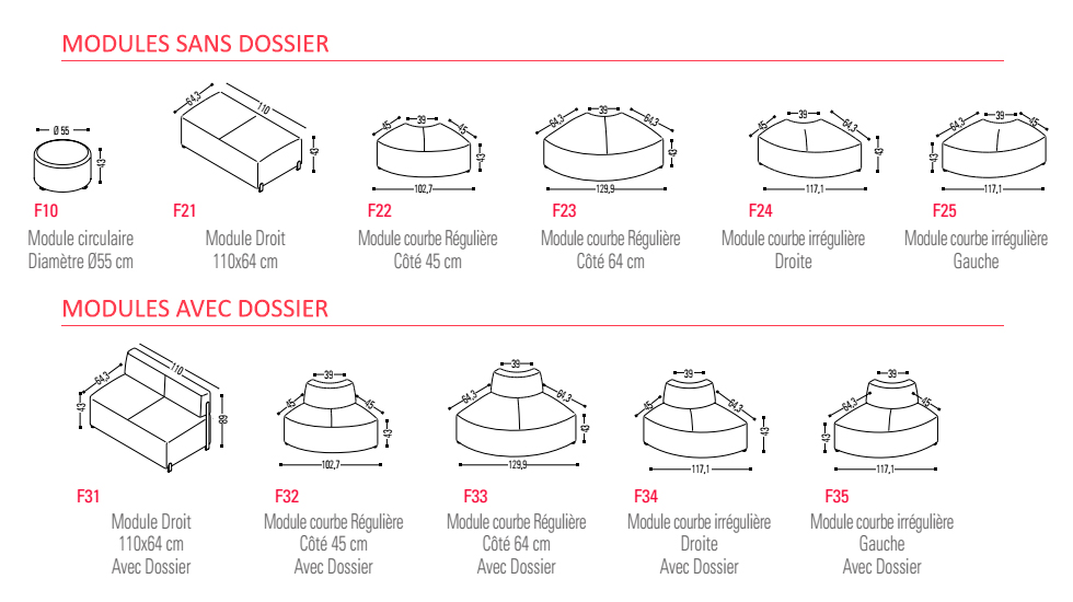 Banquettes et poufs modulables Bend