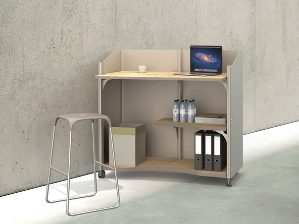 Comptoir d'accueil mobile Satellix sur roulettes