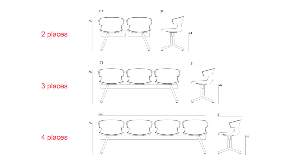 Chaises sur poutre Dextra