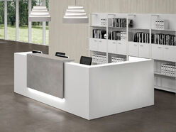Banque d'accueil Atrium en angle avec réhausse
