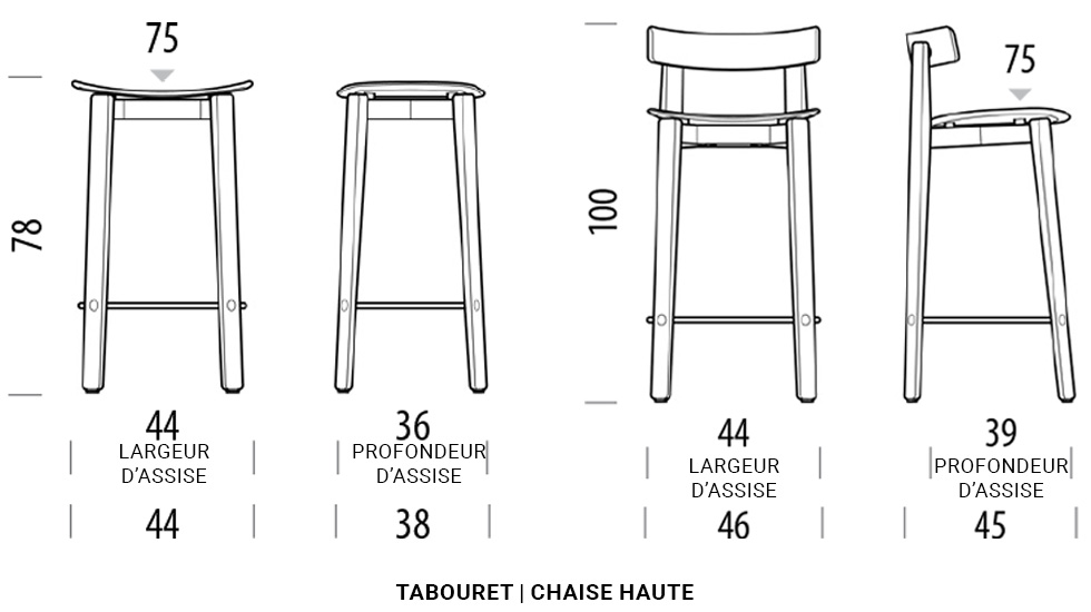 Chaises et tabourets en bois massif Nora