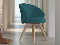 Fauteuil en tissu bouclé Neo avec pieds en bois de chêne