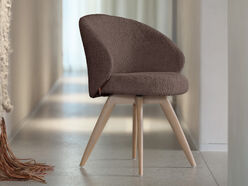 Fauteuil en tissu bouclé Neo avec pieds en bois de chêne