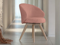 Fauteuil en tissu bouclé Neo avec pieds en bois de chêne