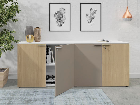 Ensemble de 2 armoires basses portes battantes mélaminé ABA