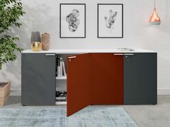 Ensemble de 2 armoires basses portes battantes mélaminé/laqué ABA