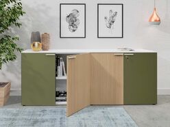 Ensemble de 2 armoires basses portes battantes mélaminé/laqué ABA