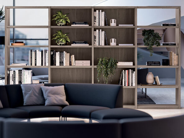 Bibiothèque 6 niches décor bois Libreria