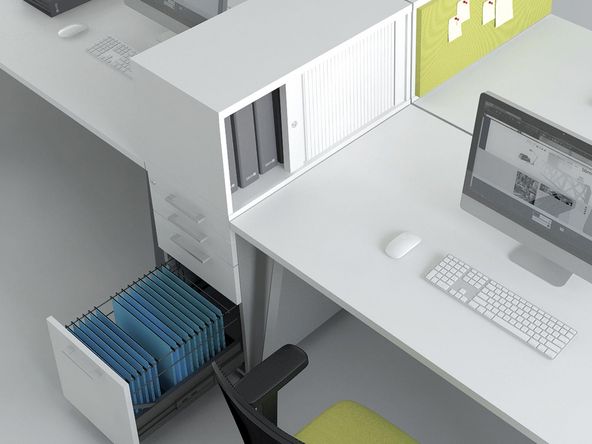 Caisson hauteur bureau avec réhausse à rideaux