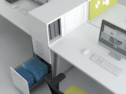 Caisson hauteur bureau avec réhausse à rideaux