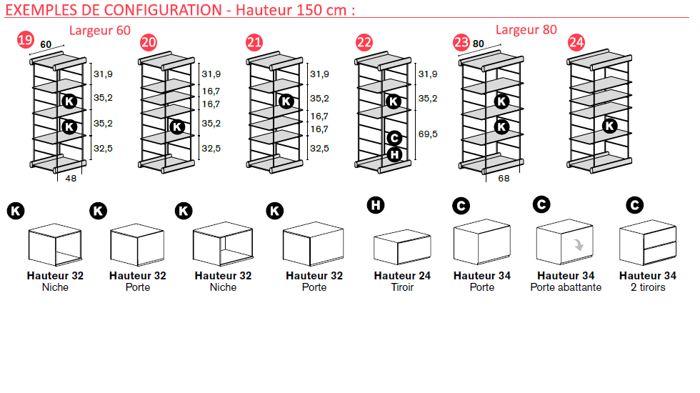 Bibliothèque / Etagère modulable Bost L.220*H.83 cm - Treku