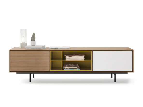 Meuble de service Aura en placage bois avec niche et porte laquée