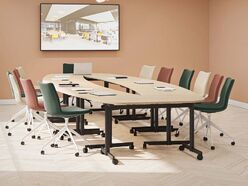 Grande table polyvalente tonneau rabattable Evolve sur roulettes